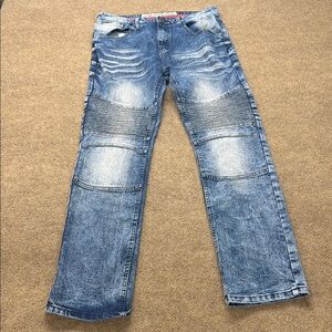 Encrypted Blue Denim Jeans Size 18 32x30 Stretch Pockets Biker Skater